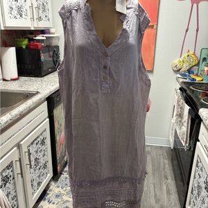 Pure Linen Lilac Lace Tank Tunic Dress 1X